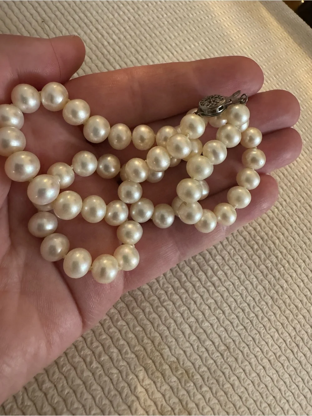 💲💲Genuine Round Pearl Individually Strung Short Necklace 17”